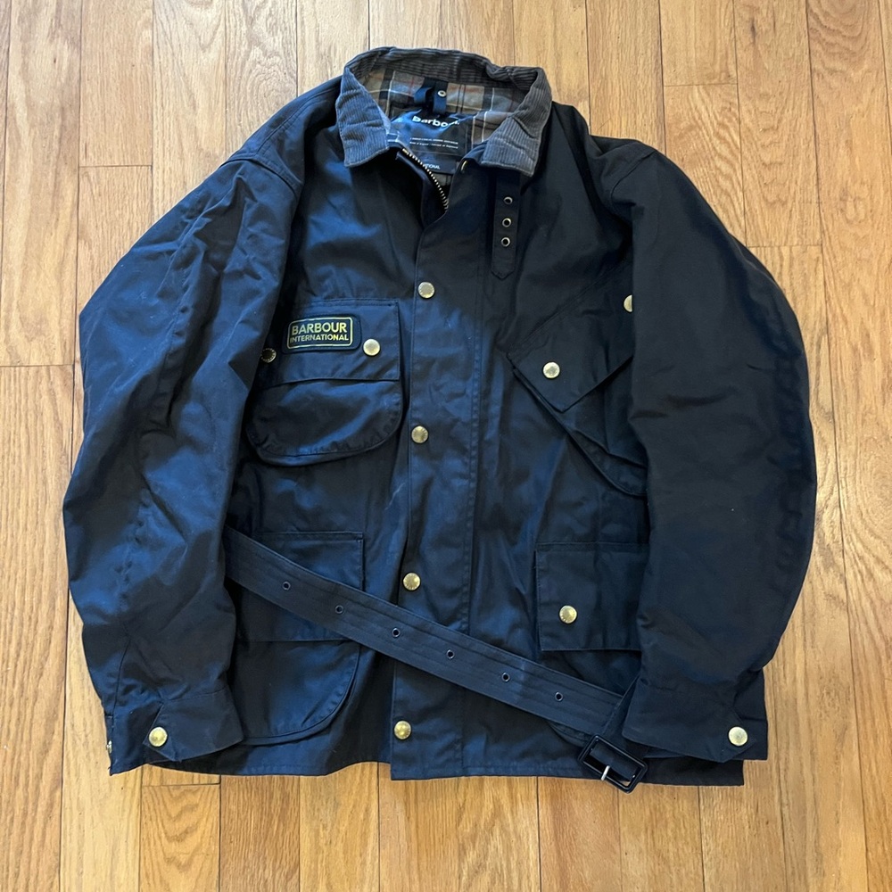 Barbour A7 International C50/127cm XXXL Wax Jacket, Mens, Black, Belted